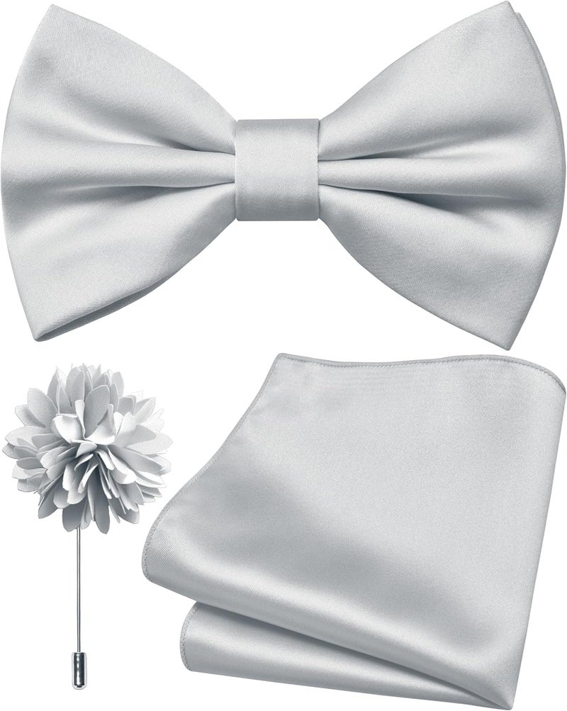 Branduce Solid Color Pre-tied Bow Tie and Pocket Square Lapel Pin Set for Men - Image 1